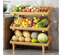 YKMYXZ, Cesta de Madera Independiente for almacenar Frutas y Verduras con barandilla, Desmontable for el hogar, la Cocina y la despensa.(Ligjt Grey,(3 Tier) 66cm/26in W)