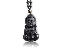 YKMYXZ, Colgante de Buda bebé tallado en obsidiana negra Natural con amuleto, cadena de cuentas de la suerte, collar con colgante for mujer y hombre, joyería Popular