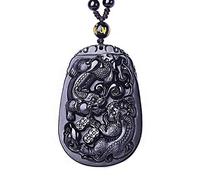 YKMYXZ, Colgante de perro de obsidiana negra con collar de cuentas