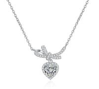 YKMYXZ, Collar con colgante de moissanita con lazo for mujer, 1 quilate, corte de corazón, color D, collar de plata de ley VVS1 con diamantes, collar de moissanita con certificado