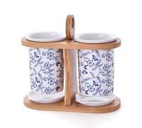 YKMYXZ, Escurridor de cubiertos de cerámica con soporte de bambú y 2 compartimentos, for organizar utensilios y guardar herramientas de cocina. Bloque de cuchillos.
