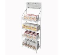 YKMYXZ, Estante de exhibición de refrigerios de 4 Niveles con 10 Ganchos, estantes de exhibición minoristas de Metal, Estante Organizador de Carrito de refrigerios(White)