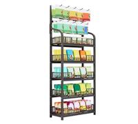 YKMYXZ, Estante de exhibición de refrigerios de 5 Niveles, de Metal, con Ruedas y 10 Ganchos, for Frutas y refrigerios, Carrito Organizador.(Black,60x27x166cm)