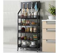 YKMYXZ, Estante de exhibición de refrigerios de 5 Niveles, estantes de exhibición minorista con 15 Ganchos y 4 Ruedas, Estante de refrigerios de Metal(Black,60x27x165cm)