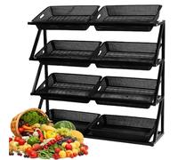 YKMYXZ, Estante de exhibición minorista de 4 Niveles, Cesta for almacenar Frutas y Verduras, Estante de Almacenamiento de Cocina for exhibidores minoristas de supermercados(Black,Double)