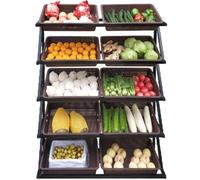 YKMYXZ, Expositor de 5 Niveles for Frutas y Verduras, Ideal for Tiendas minoristas, Dulces y Snacks, con 5 o 10 cestas.(Brown,Double)