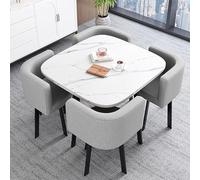 YKMYXZ Mesa de Oficina, Juego de Mesa Redonda y Silla con Respaldo de 5 Piezas, Juego de Mesa de Comedor de Cocina, Silla for 4, for salón de apartamento Familiar(Gray White Table)