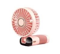YKMYXZ Mini ventilador de mano USB, abanicos portátiles plegables for colgar en el cuello, ventilador recargable USB de 5 velocidades con soporte for teléfono y pantalla de visualización(Pink)