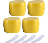 YKMYXZ, Paquete de 4, frascos de cosméticos de plástico Blanco vacío de 50 ml, Recipiente con Tapa, contenedor de Almacenamiento de loción, Crema Facial, Botella de Viaje + 4 espátulas(Geel)