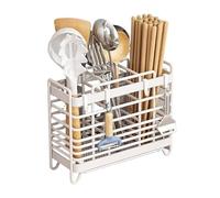 YKMYXZ, Portacuchillos de metal hueco for utensilios de cocina con 3 compartimentos, blanco con bandeja de drenaje.