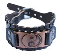 YKMYXZ, Pulsera ancha de cuero Bagua Taiji Logo Pulsera de hombre Pulsera de cuero punk(Brown)