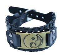 YKMYXZ, Pulsera ancha de cuero Bagua Taiji Logo Pulsera de hombre Pulsera de cuero punk(Gold)