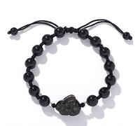 YKMYXZ, Pulsera de jade Pulsera de conejo animal del zodíaco chino Pulsera ajustable vintage Mujeres Hombres Amuleto de buena suerte Chakra Talismán Pulsera de cristal(Black)