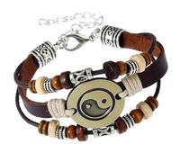 YKMYXZ, Pulsera vintage de piel de vaca con cuentas, patrón Bagua Taiji, ajustable for hombres y mujeres con la misma pulsera