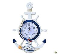 YKMYXZ Reloj de salón， Reloj de Pared marítimo de Madera, Reloj de Cuarzo, Ancla de Volante, Vacaciones, Barco de mar, decoración de Pared desgastada for Sala de Estar, Dormitorio, guardería