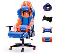 YKMYXZ, Silla de Cuero Gamichair, Zero Chair, Silla de computadora con Respaldo Alto, Silla de Oficina reclinable Ajustable con reposacabezas y Soporte Lumbar (Negro)(Yellow Blue)