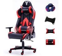 YKMYXZ, Silla de Cuero Gamichair, Zero Chair, Silla de computadora con Respaldo Alto, Silla de Oficina reclinable Ajustable con reposacabezas y Soporte Lumbar (Negro)(Black Red)