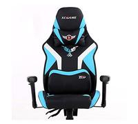 YKMYXZ, Silla giratoria de Cuero Gamis, Silla ergonómica for computadora de Oficina en casa, Respaldo Alto, Silla de Cuero sintético con cojín Lumbar, Color Negro D(Black Blue)