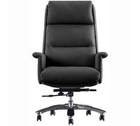 YKMYXZ, Sillas de Escritorio for Oficina en casa, sillas de Ordenador, sillas ergonómicas de Cuero, Silla giratoria Sencilla, Patas fijas de aleación de Aluminio, Brazos fijos/Grises(Black)