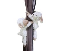 YKMYXZ sujetacortinas, 2 Correas de sujeción Terciopelo Suave y Esponjoso con Forma Oveja botón elástico(White+Beige)