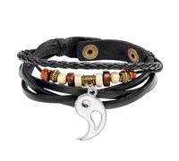 YKMYXZ, Vintage Taiji joyería de mano Bagua pulsera de cuero de vaca genuino pulsera de cuentas de madera(White)