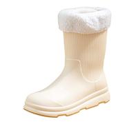 YKPAVV Mujer Primavera Verano Otoño e Invierno Mid Tube Plus Velvet Cotton Removable and Washable Outdoor Fashion Work Fishing Car Wash Kitchen Non Warm Rain Langlaufski Schuhe Damen, Blanco, 36 EU