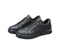 YKPAVV Zapatos Mujer Tacón Negro Brillante Zapatillas de Mujer Transpirables y Cómodas, Casuales y Elegantes con Inserciones de Brillo Zapatos Mujer Cuña 41, Negro , 36 EU