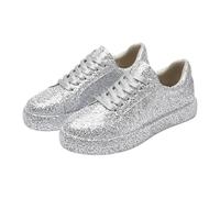 YKPAVV Zapatos Mujer Tacón Negro Brillante Zapatillas de Mujer Transpirables y Cómodas, Casuales y Elegantes con Inserciones de Brillo Zapatos Mujer Cuña 41, plata, 36 EU