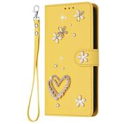 YKTO Carcasa para ASUS Zenfone 12 Ultra con Tapa y Tarjetero Billetera, Capa Tipo Libro Flip Case Wallet, Telefono Cubrir Móvil Phone Cover Strass, Brillo PU Piel Protector,Amarillo