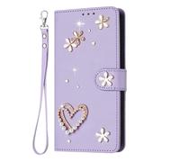 YKTO Estuche para ASUS Zenfone 12 Ultra, Cartera con Correa de Mano Cuero PU Funda Tapa Retro a Prueba de Golpes con Diseño con Pedrería en Forma de Corazón TPU con Tarjetero [Correa de muñeca]