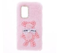 YKTO Felpa Rabbit Funda TCL 40 SE Peludo Bola Mullida Teléfono Covers con diseño de Oso Perlado y Lazo Brillante,Suave y cómoda para TCL 40 SE,Oso Perlado Rosa