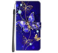 YKTO Flip Cartera Pintado Case para Huawei P30 Pro Patrón PU Cuero Funda,Cubierta de Ranuras para Tarjetas,Caja de Soporte con Cierre Magnético Caso Teléfono,Collar de Mariposa Morada