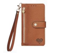 YKTO Flip Cover Funda para OnePlus 12R Mujer Monedero Cremallera Design Zipper Carcasa Libro de Cuero Ranuras de Tarjeta Soporte Plegable Cierre Magnético Case para OnePlus 12R,Marrón
