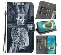 YKTO Funda Billetera para OPPO A79 5G, Carcasa Cartera Flip Magnética de Cuero PU Antigolpes, con Tarjetero y Función de Soporte, Bonito Espejo con Forma de Gatito Tigre Patrón Cover