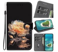 YKTO Funda Carcasa Tipo Libro para Realme C61/C63,con Tapa, y Tarjetero Billetera, Capa para Realme C61/C63, Flip Case Wallet, Telefono Cubrir Móvil,Flor de peonía Dorada en Plena floración