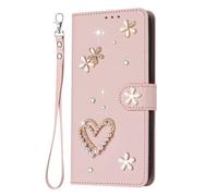 YKTO Funda de Cuero PU para ASUS Zenfone 12 Ultra Protectora Libro Cuero Piel Tarjetero Carcasa Accesorios Magnética Magnetica Capa Case Diseño con Pedrería en Forma de Corazón Strass, Brillo
