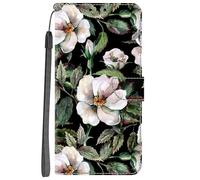 YKTO Funda de Cuero PU para Realme 9 Pro+,Piel Protectora con Tapa Flip Case Parachoques Flores Blancas Cartera Antigolpes Billetera Cuero para Realme 9 Pro+