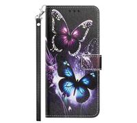 YKTO Funda de Cuero PU para Sony Xperia 5V,Piel Protectora Tapa Flip Case Parachoques de Mariposa Azul violácea Antigolpes Billetera Cuero para Sony Xperia 5V