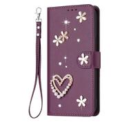 YKTO Funda para ASUS Zenfone 12 Ultra, PU Piel Sintética con Diseño con Pedrería en Forma de Corazón TPU con Tarjetero [Correa de muñeca] Cartera con Bonito Corazón Incrustado de Diamantes