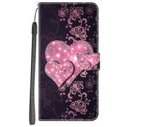 YKTO Funda para Moto G24 Power Protectora Piel Case Carcasa Patrón Pintado Caja del Teléfono Billetera Protector Ranuras de Tarjeta y Soporte Plegable,Corazones Rosas en armonía