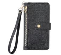 YKTO Funda Tipo Cartera para OPPO A38 4G Billetera PU Cuero Flip Cover Mujer Carcasa Cremallera Design Libro Plegable Cartera Magnético Case de Teléfono Funda para OPPO A38 4G,Negro