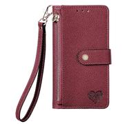 YKTO Funda Tipo Cartera para Vivo Y21 Mujer Billetera Case Cover PU Cuero Zipper Carcasa Cremallera Design Libro Plegable Wallet Magnético Teléfono Cartera para Vivo Y21,Rojo