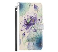 YKTO Hermosa Cuero Pintado Funda para Motorola Moto G57,Funda de Cartera Flip Flores de Loto Painting con Soporte Ranuras para Tarjetas Ranuras para Tarjetas Funda Multifuncional Estilo Libro