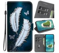 YKTO Libro Case para Realme 14 Pro Plus Funda Carcasa con Tapa de Cuero Piel Wallet Case Flip Cover con Kickstand, Hebilla Magnetica, Ranuras para Tarjetas,Plumas con diseño de Mariposa
