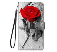 YKTO Pintada Patrón PU Piel Case para Moto G67 Power Funda Flip Cover Cubierta de Ranuras para Tarjetas Caja de Soporte con Cierre Magnético Carcasa Teléfono para Moto G67 Power,Rosa Roja