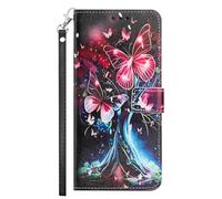 YKTO Pintado Case para Honor 600 Lite Funda Cuero Patrón Cartera Carcasa Cierre Magnético Concha Interna de TPU Antigolpes PU Cuero Flip Case para Honor 600 Lite,Mariposa Fluorescente