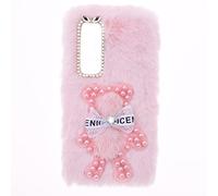 YKTO Plush Funda para OnePlus Nord CE5 Carcasa de Silicona TPU Case Soft Warm Fluffy Plush Fur Skin Bling Cover Perlas Lindas Bonita Oso Bumper Phone Cover para OnePlus Nord CE5 ，Oso Perla Rosa