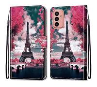 YKTO Protectora Piel PU Case Cover Carcasa Patrón Pintado Caja del Teléfono Billetera Protector con Ranuras de Tarjeta y Soporte Plegable para Samsung Galaxy M13/M23/F23,Torre de Flor Rosa
