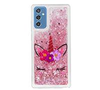 YKTO Quicksand Silicone Case para OPPO A17 Glitter Arena Flowing Líquido Brillar Lentejuelas Carcasas Cristal Suave Silicona TPU Teléfono Trasera Protección Caso para OPPO A17,Unicornio Rosa