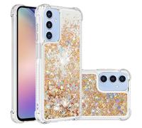 YKTO Silicona Blanda TPU Glitter Brillante para Samsung Galaxy A16 Funda Transparente Móvil Coloridas Lentejuelas Arenas Movedizas Combinadas Bonito Protección Caso para Samsung A16,Dorado